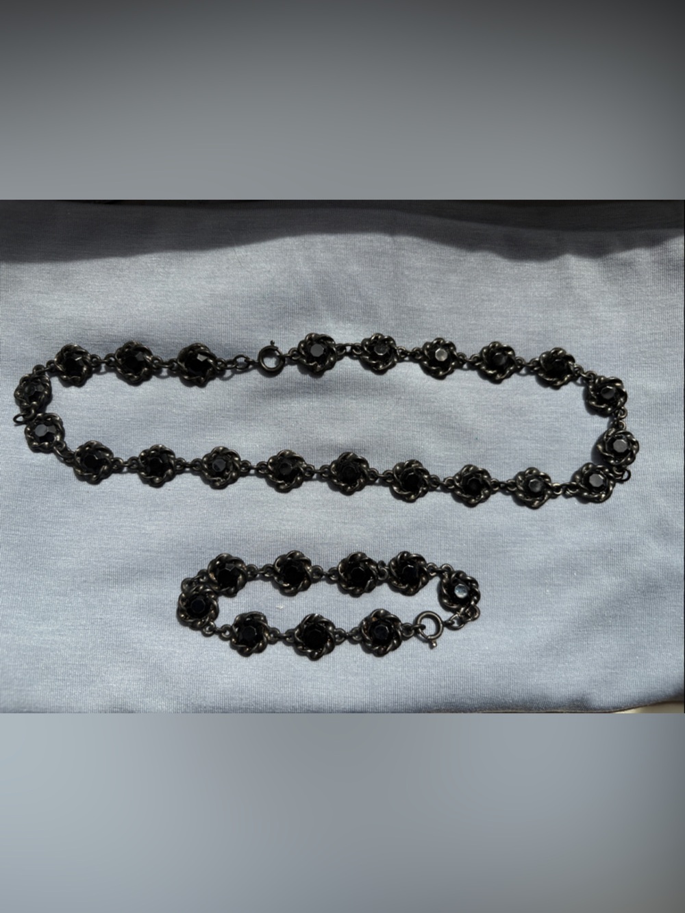 Black Floral Link Necklace and Bracelet Set - Women Jewelry